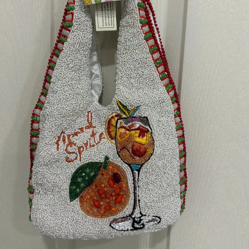 Aperol Spritz Cocktail Beaded Bag Handcrafted in India RARE New Release NWT